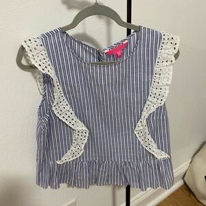 Lilly pulitzer eyelet ruffle stripe linen blouse